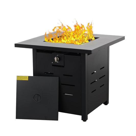 Waroom 28" Steel Propane Fire Pit Table, 50000 BTU Outdoor Gas Firepit Table for Patio with Glass Beads & Table Lid