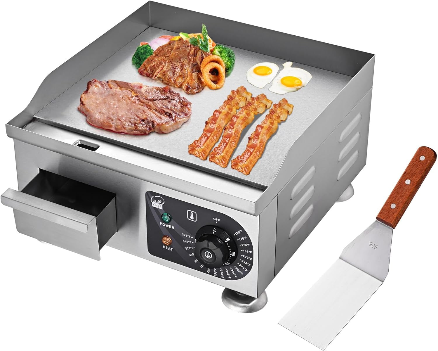 WeChef  Electric Griddle 14" 1800W Countertop Griddle Flat Top Restaurant Grill Non-Stick Flat Temperature Control 122 to 572 Degrees
