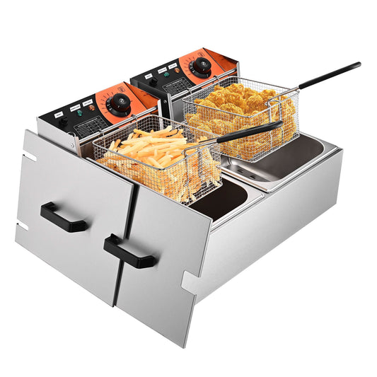 Wechef 24L 5000W Electric Countertop Deep Fryer Dual Tank Basket for Commercial Restaurant