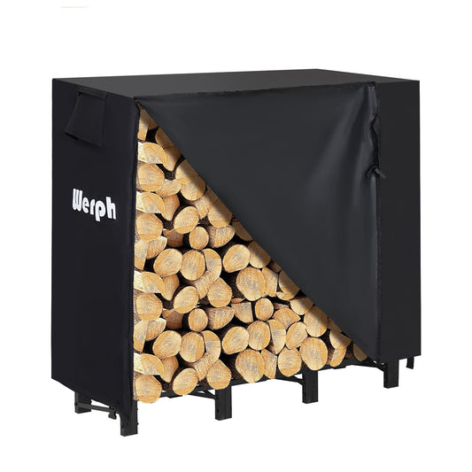 Werph 4FT Firewood Rack Outdoor,Heavy Duty Firewood Storage Rack,Outdoor Firewood Rack with Cover,Wood Rack Log Rack for Outdoor & Indoors, Black