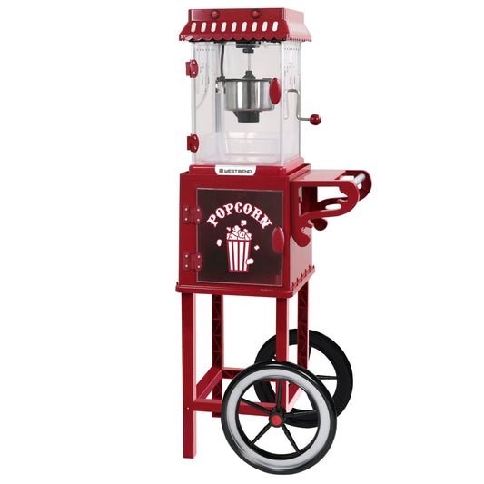 West Bend Compact Movie Theater Style Popcorn Machine and Cart with Onboard Storage, 10-Cup Capacity, in Red (PCMC20RD13)