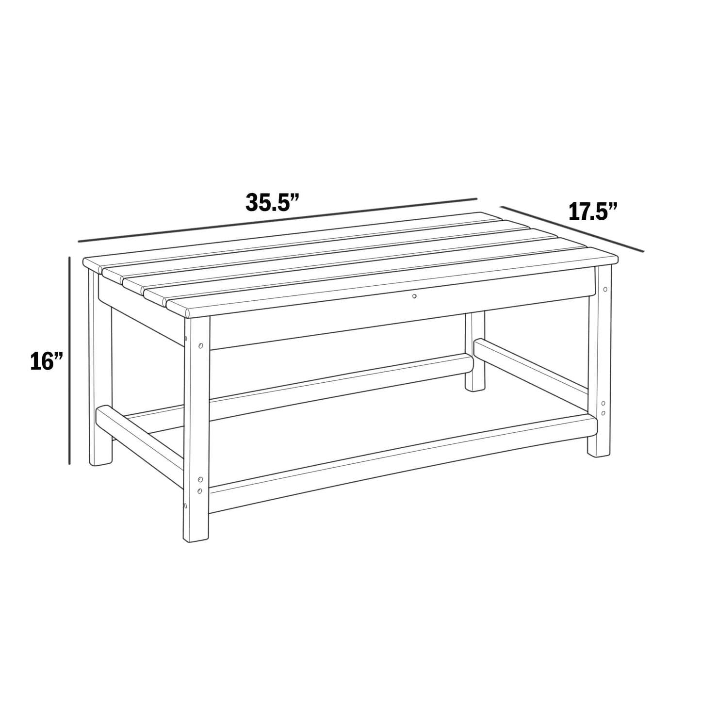 Westin Outdoor 35" Inch Adirondack Coffee Table for Patio Backyard UV Weather Resistant HDPE Plastic, White