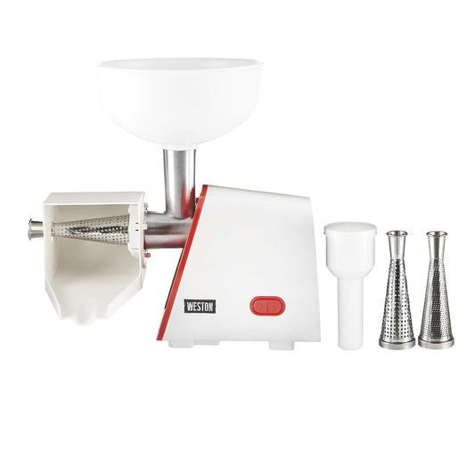 Weston Brands Deluxe Electric Tomato Strainer and Sauce Maker  Easy to Operate Vegetable & Fruit Juicer Machine Juice Extractor With 3 Stainless Straining Screens  Easy to Clean and Dishwasher Safe