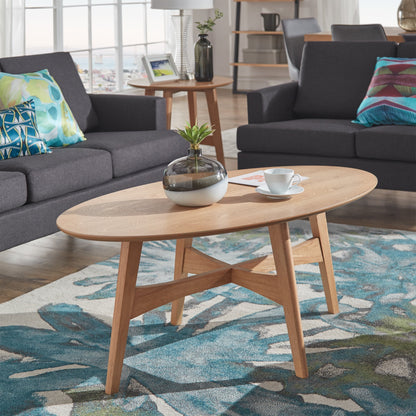 Weston Home Carole Modern Oval Wood Coffee Table in Walnut Finish
