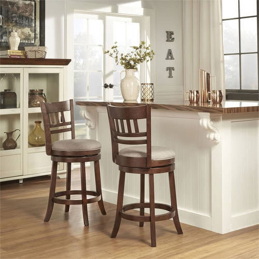 Weston Home Taburete de Altura de Mostrador de Madera con DiseÃ±o Vertical Giratorio y Acabado en Cerezo Oscuro, Lino Gris