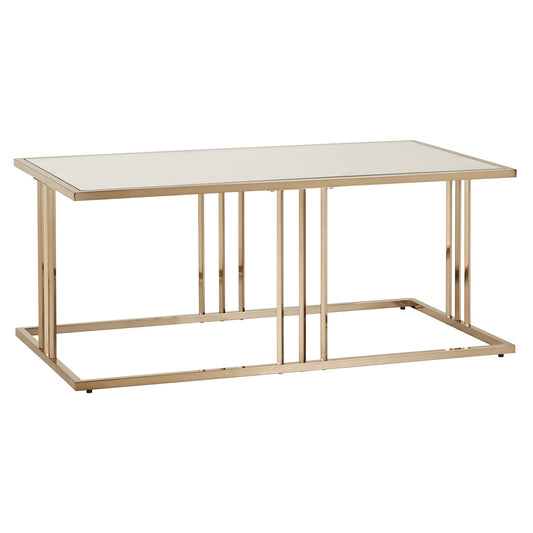 Weston Home Viviana Rectangular Coffee Table with Mirrored Top, Champagne Gold