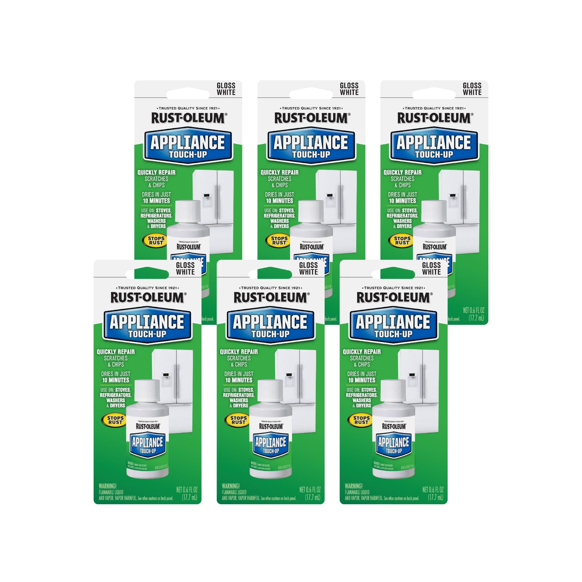 6 Pack, White, Rust-Oleum Specialty Gloss Appliance Touch-Up- 0.6 oz