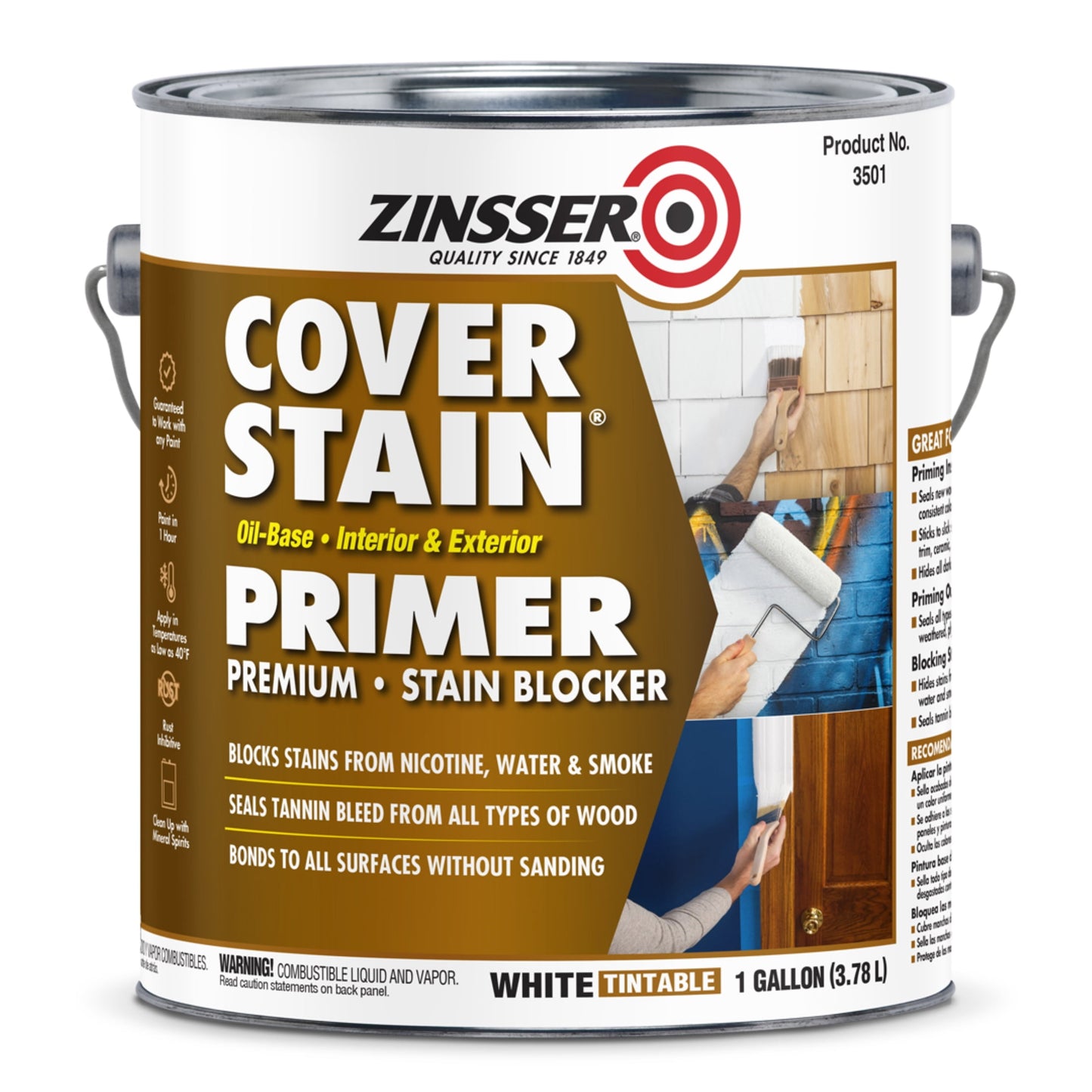 White , Zinsser Flat Cover Stain High Hide Oil-Based Interior/Exterior Primer- Gallon, 1 Pack
