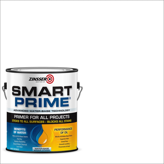 2 Pack, White, Zinsser Smart Prime Universal Water-Based Flat Primer- 249729, Gallon