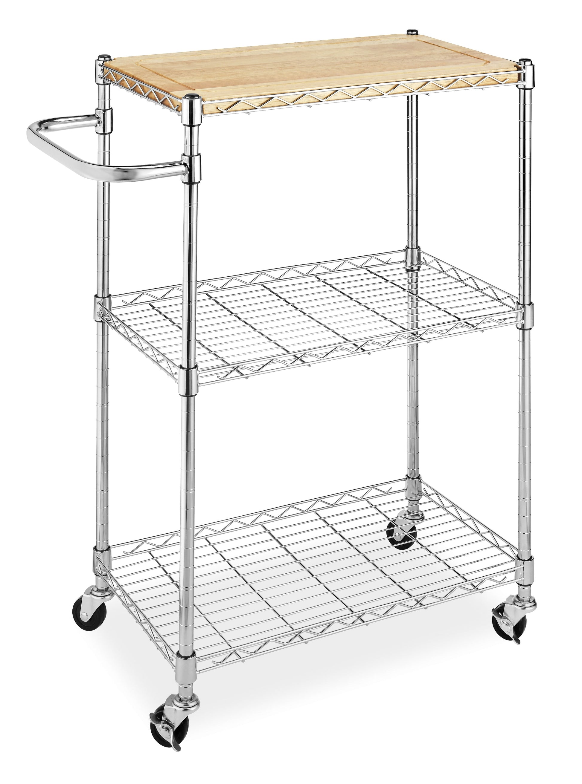 Whitmor Kitchen Storage/Microwave Cart-Wood & Chrome - Length 13.25 x Width 27.5 x Height 33.5