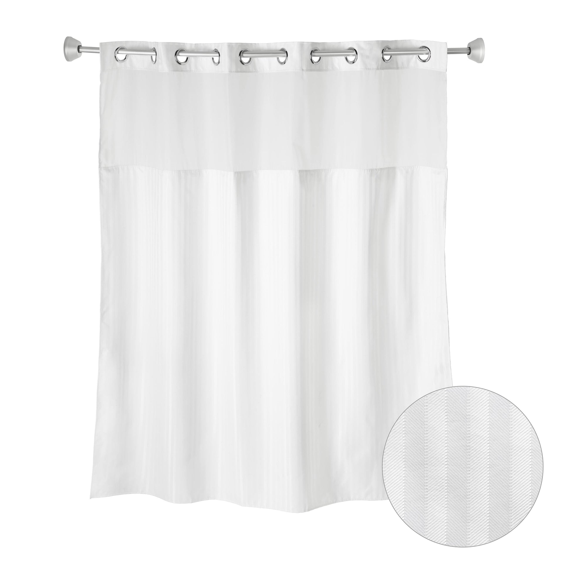 Whitmor No Hook Chrome Split Ring Herringbone Pattern Shower Curtain, w/Window & Snap-In Liner, 71" x 77"