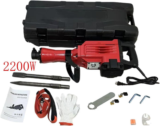 WhizMax 2200W Demolition Jack Hammer Electric Concrete Breaker 1400 BPM W/ 2 Chisels Set