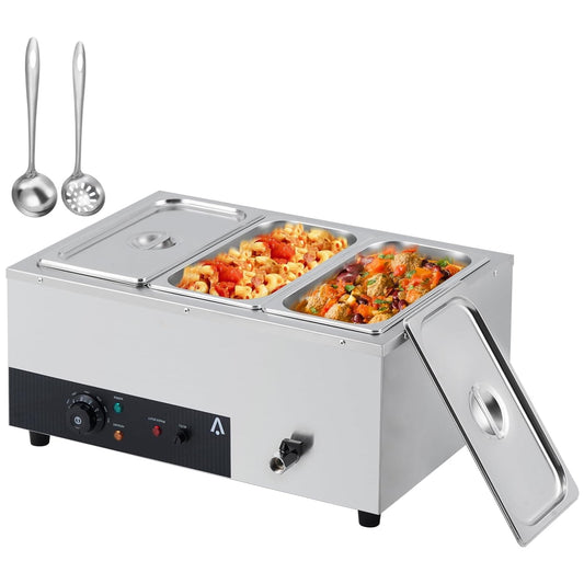 Garvee Commercial Food Warmer, 3 x 8QT Bain Marie Buffet Server and Warmer, Electric Steam Table with Lids & Ladles for Buffet Catering Parties Restaurants, Silver