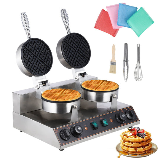Garvee Double Round Waffle Maker Machine, 2600W Commercial Waffle Iron with Temperature and Time Controls