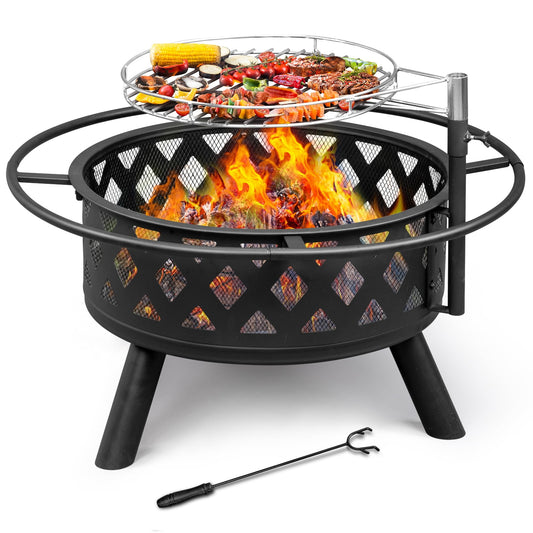 Winado Fire Pit for Outside 30 inch Wood Burning Firepit Large Steel Firepit Bowl with Removable Cooking Swivel BBQ Grill for Backyard Patio