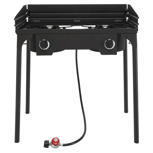 Winado Propane Burner  2 Burner Outdoor Stove Camping Burner w/ Wind Panel,150,000-BTU