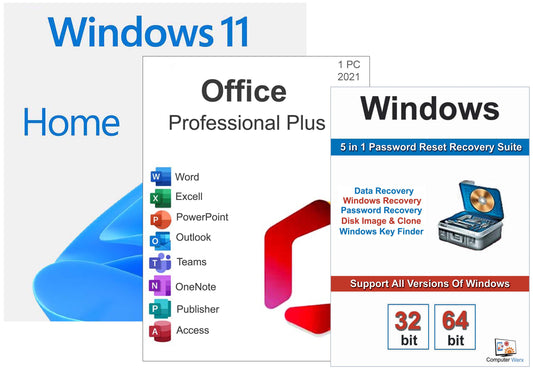 Computer Werx: Windows 11 Home Office Pro Plus & 5 in1 Recovery Reset Password Suite (PC Disc)