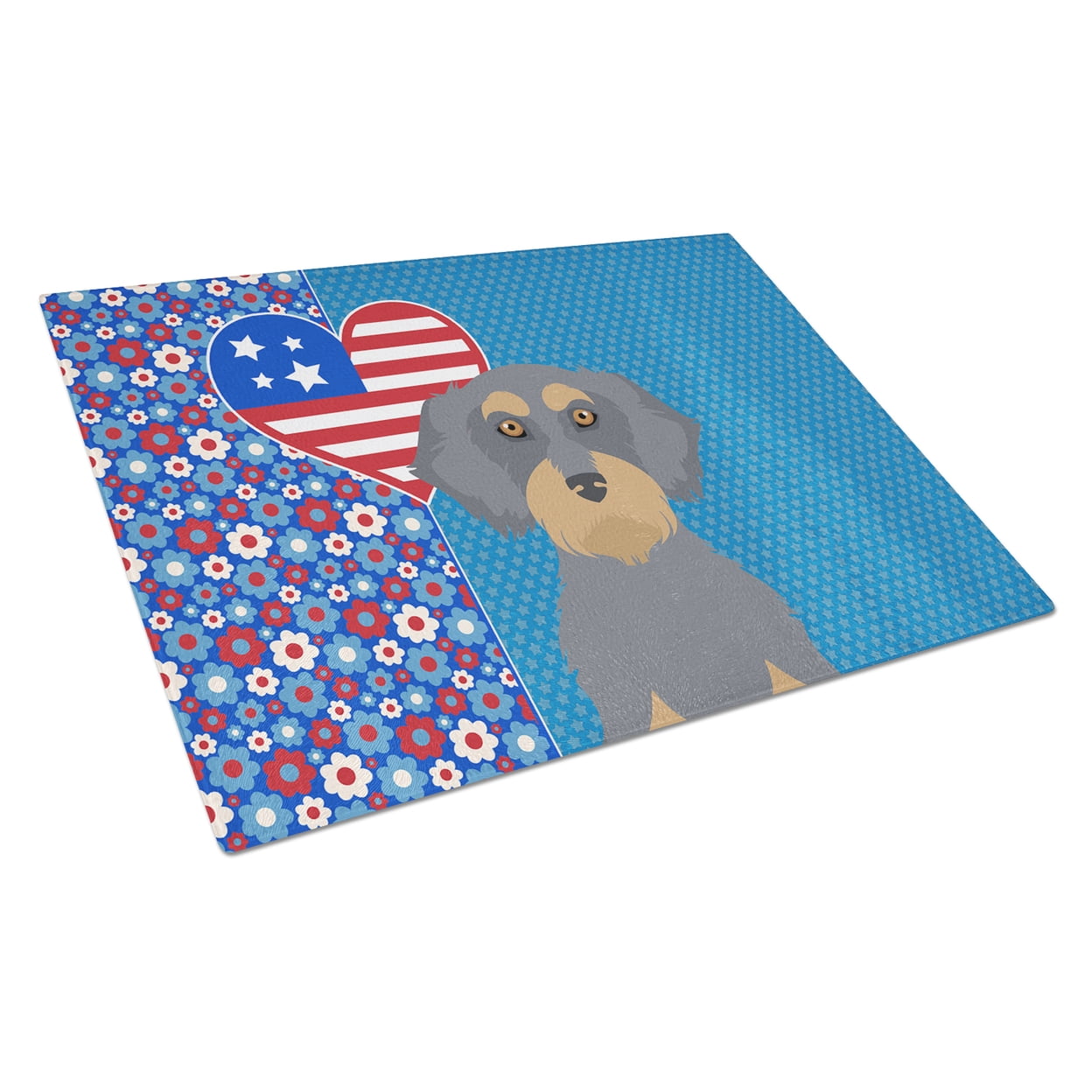 Wirehair Blue and Tan Dachshund Glass Cutting Board Large