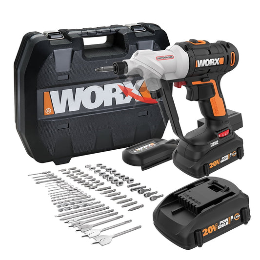Worx WX176L.6 20V PowerShare Switchdriver 2-in-1 Cordless Drill & Driver with 67pc Kit