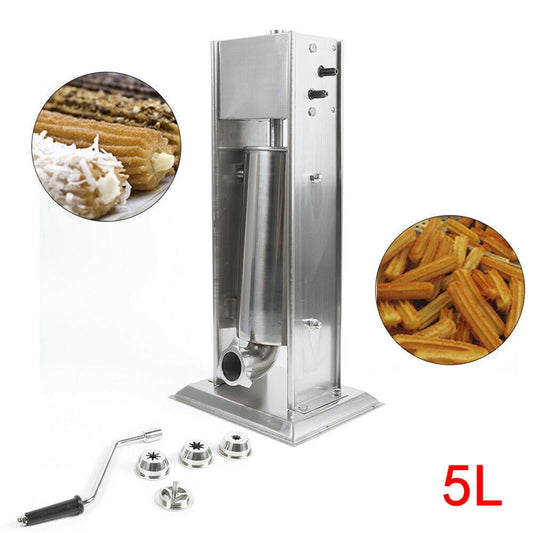 Wuzstar Commercial Churro Machine 5L Stainless Steel Manual Spanish Donut Churro Maker w/ 4 Nozzles
