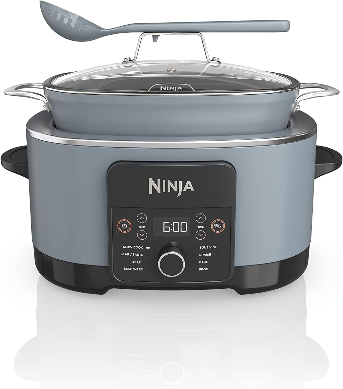 YUQIN MC1001 Foodi PossibleCooker PRO 8.5 Quart Multi-Cooker, with 8-in-1 Slow Cooker, Dutch Oven, Steamer, Glass Lid Integrated Spoon, Nonstick, Oven Safe Pot to 500°F, Sea Salt Gray