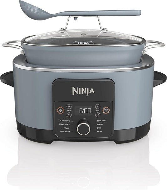 YUQIN MC1001 Foodi PossibleCooker PRO 8.5 Quart Multi-Cooker, with 8-in-1 Slow Cooker, Dutch Oven, Steamer, Glass Lid Integrated Spoon, Nonstick, Oven Safe Pot to 500°F, Sea Salt Gray