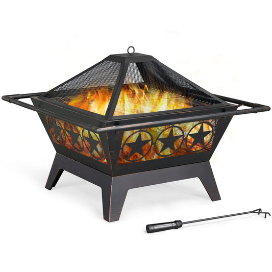 Yaheetech  32"  Iron Fire Pit with Mesh Cover Grills Poker for Patio