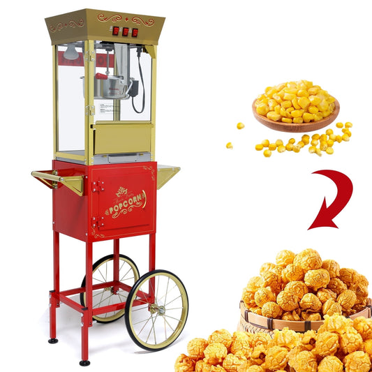 Yardmaster 12 oz Popcorn Machine, Bar Style Popper with Warming Deck and Kernel Drawer, 4-5 Minute Popping, Red