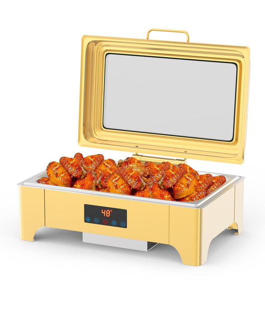 Yeshouse Touch Screen Electric Chafing Dish - Roll Top Food Warmer with Glass Window for Weddings and Banquets