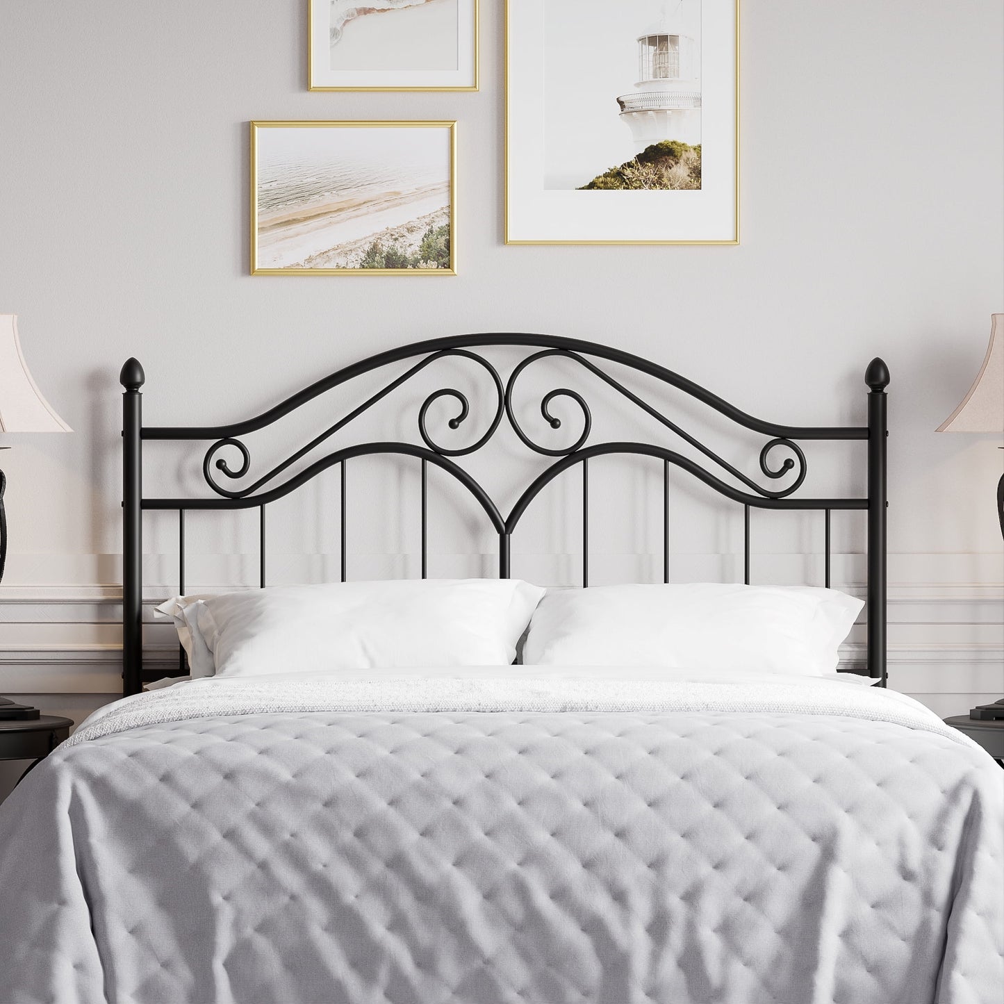 Yoneston Vintage Metal Full Headboard with 3-Level Height Adjustment Design, Black
