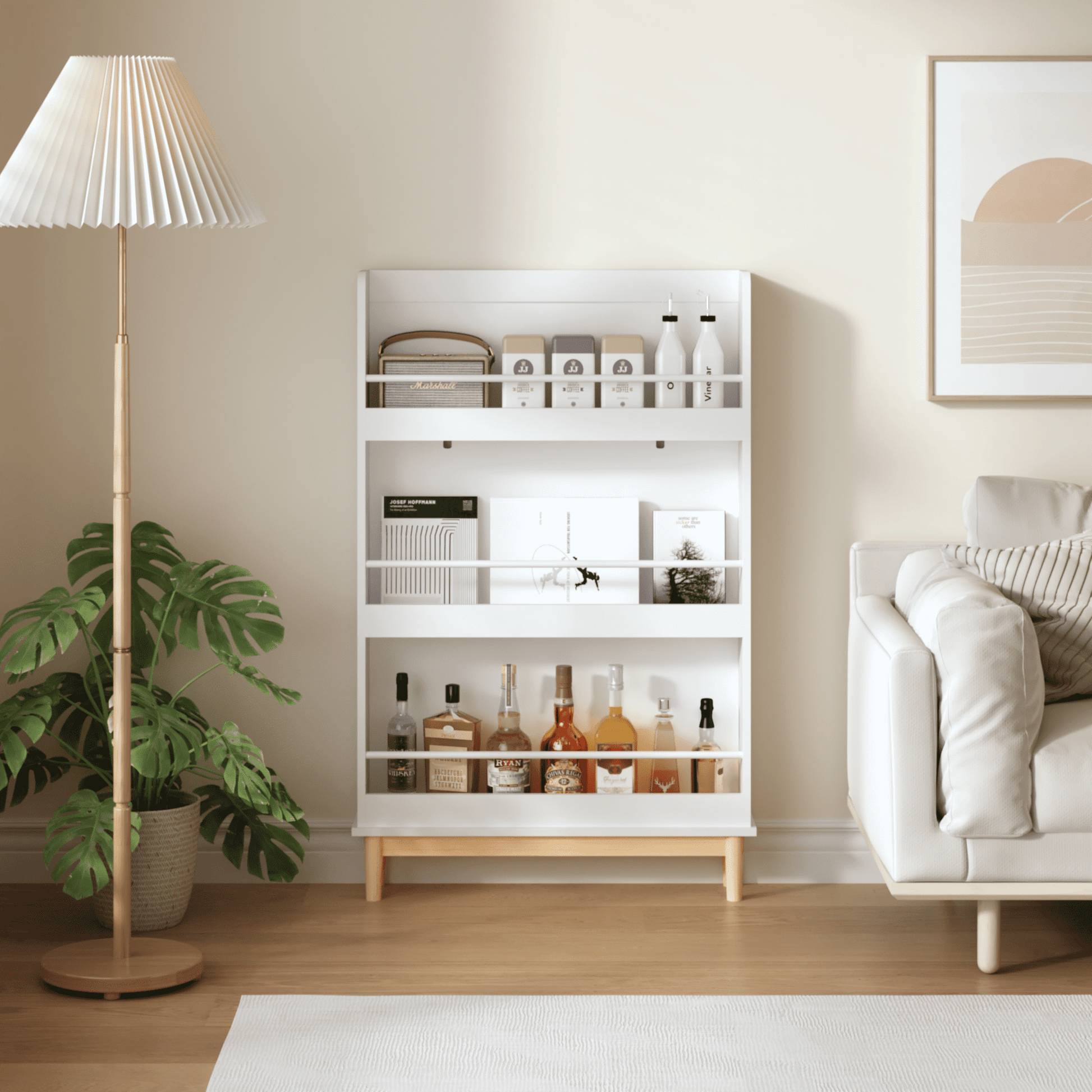 Yoneston Wall-Mounted Kids Bookshelf with 4 Open Face Display Shelves, Modern White Bookcase Rack for Toddler Bedrooms, Nurseries and Playrooms