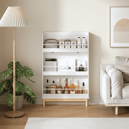 Yoneston Wall-Mounted Kids Bookshelf with 4 Open Face Display Shelves, Modern White Bookcase Rack for Toddler Bedrooms, Nurseries and Playrooms