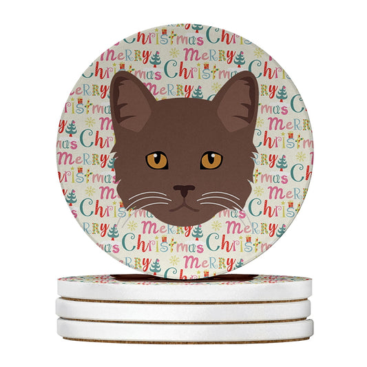 York Chocolate Cat Christmas Large Sandstone Coasters Pack of 4 4 in x 4 in