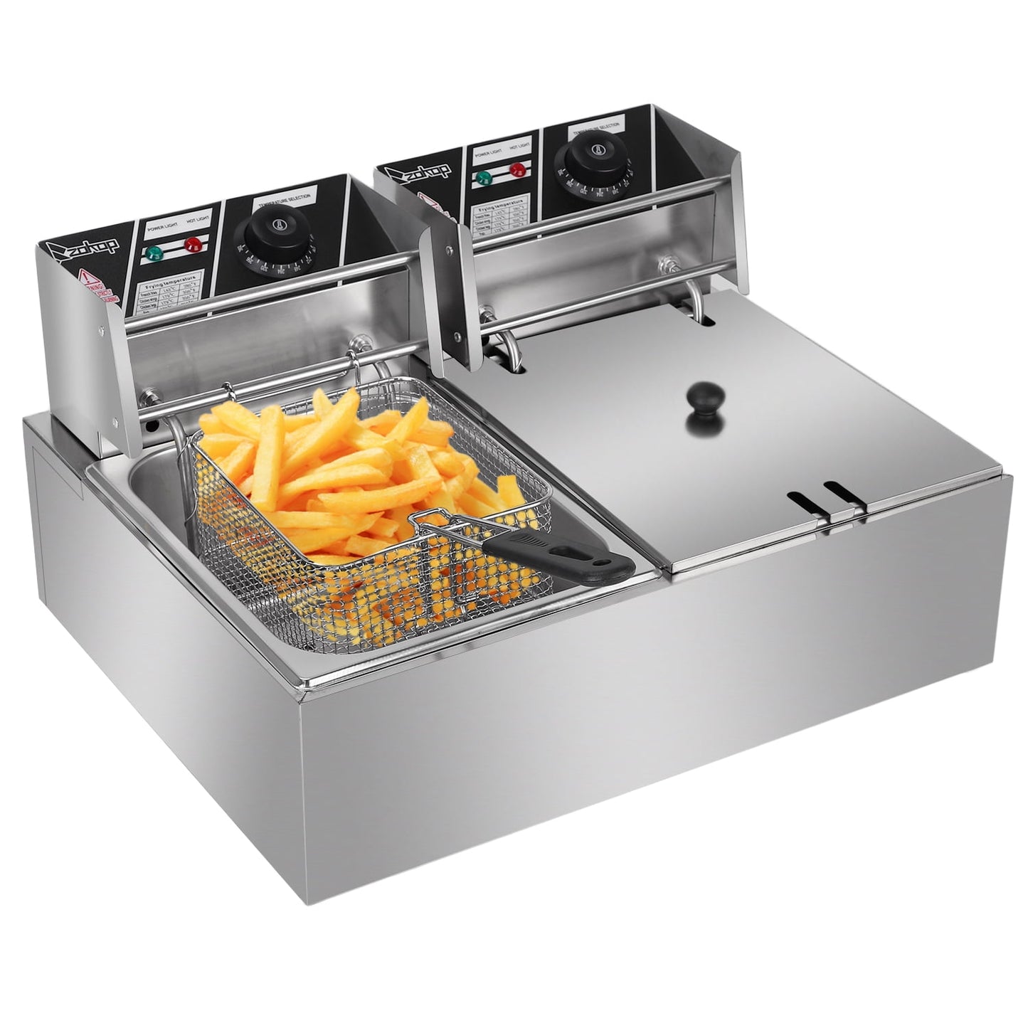 ZOKOP Commercial Deep Fryer with Basket, 5000W 12.7QT/12L Electric Deep Fryers for Restaurant Home Use, Detachable Stainless Steel Countertop Electric Oil Fryer with Temperature Control