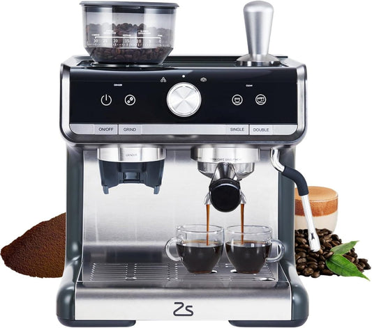 ZYSP Espresso Machine with Grinder, Espresso Maker with Milk Frother Steam Wand, Professional Cappuccino Latte Maker, Gifts for Dad, Mom, Coffee Lover or Housewarming