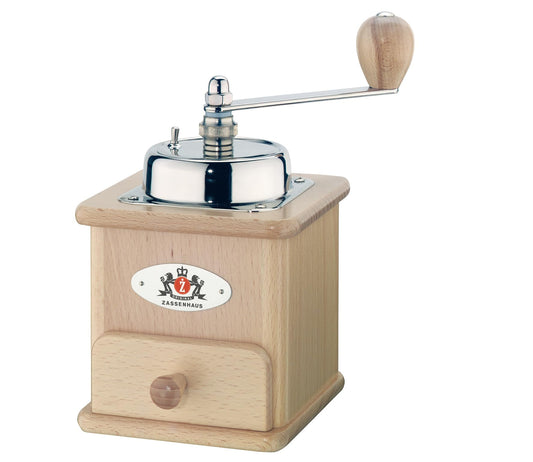 Zassenhaus Brasilia Coffee Mill, Beechwood Manual Coffee Bean Grinder, Traditional Hand Crank Coffee Mill,Natural/Chrome