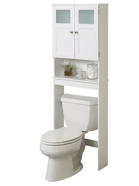 Zenna Home 67.25" H Over-the-Toilet Spacesaver, Bath Storage Shelves with Glass Doors, White