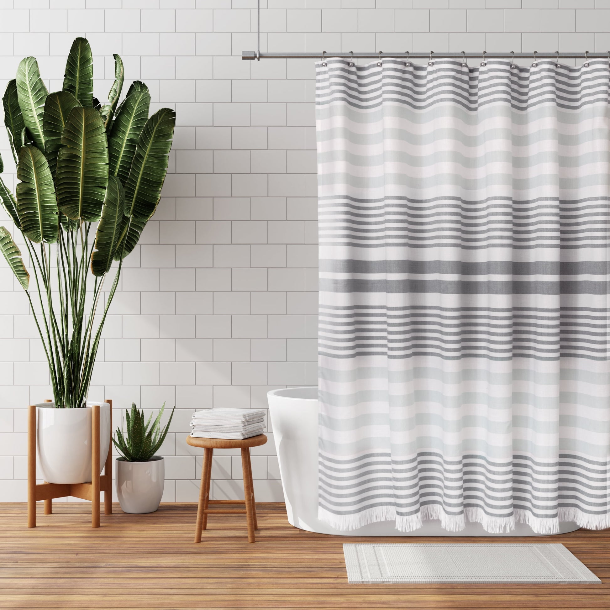 Zenna Home Grey Hammam Fringe Fabric Shower Curtain, 70" x 72"