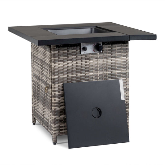 Zimtown 28" Gas Outdoor Fire Pit Table 50,000 BTU Auto-Ignition Propane Wicker Fire Pit Table Gray