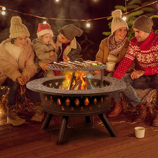 Zimtown Fire Pit for Outside 38 inch Wood Burning Firepit Large Steel Firepit Bowl with Removable Cooking Swivel BBQ Grill for Backyard Patio