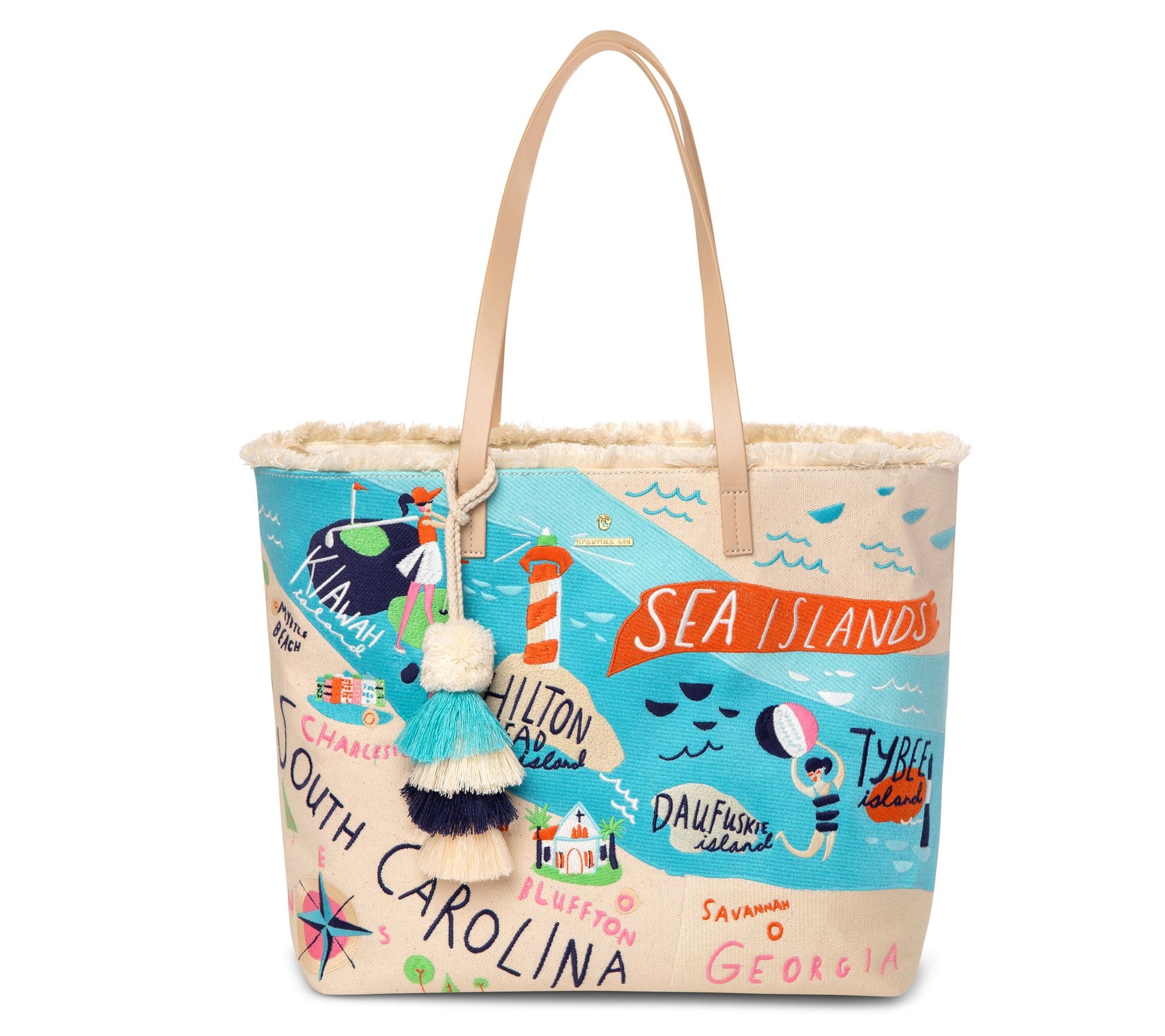 Spartina 449 Greetings From Embroidered Large Fringe Tote