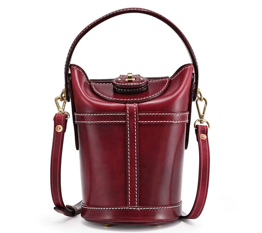 Old Trend Begonia Leather Bucket Bag with Crossbody Strap