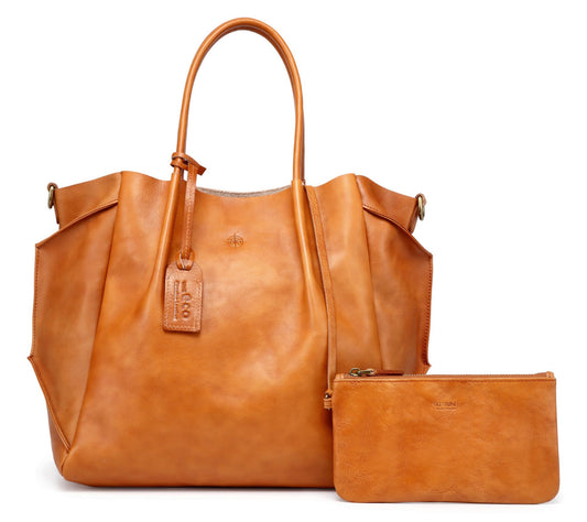 Old Trend Sprout Land Vegetable Dye Leather Tote w/ Zip Pouch