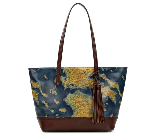 Patricia Nash Verzi Leather Tote with Tassel inGreek Map