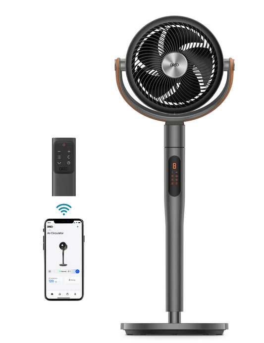 Dreo - Pedestal Fan with Remote, 120° + 105°Smart Oscillating Floor Fans with Wi-Fi/Voice Control, Works with Alexa/Google - Gray