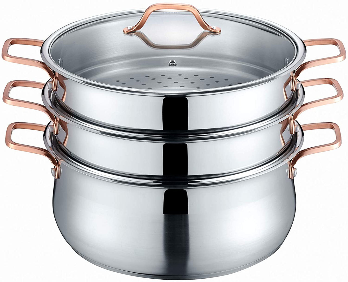 acdanc  Premium Stainless Steel 3 Tier Steamer w/Rose Gold Handles 34cm