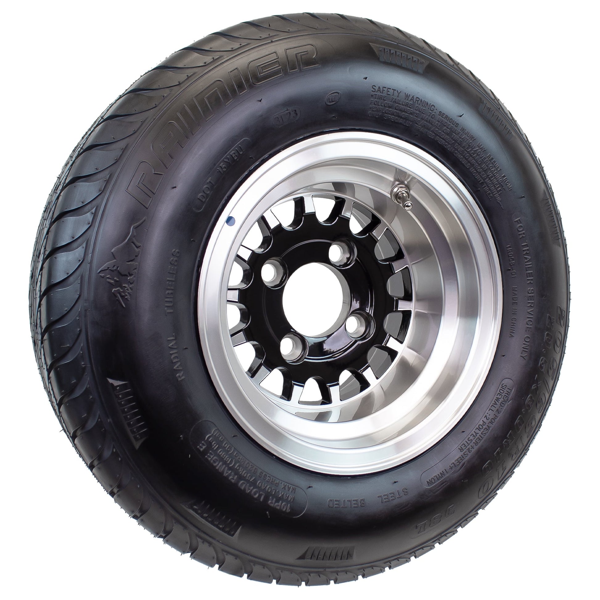 eCustomrim 205/65-10 Trailer Golf Cart ATV Tire On 10X7 Gloss Black Rim A2