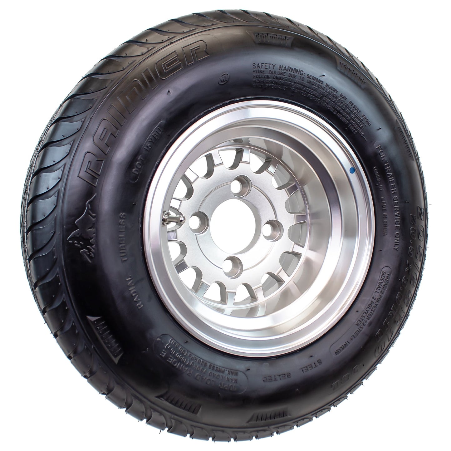 eCustomrim 205/65-10 Trailer Golf Cart ATV Tire On 10X7 Gloss Silver Rim A3