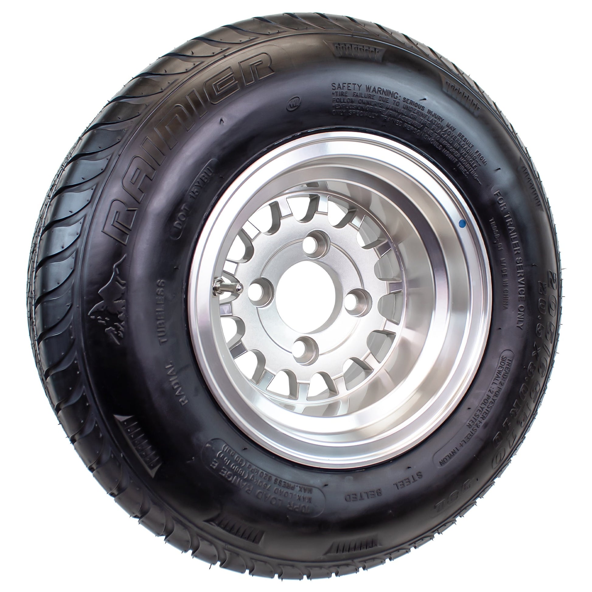 eCustomrim 205/65-10 Trailer Golf Cart ATV Tire On 10X7 Gloss Silver Rim A3