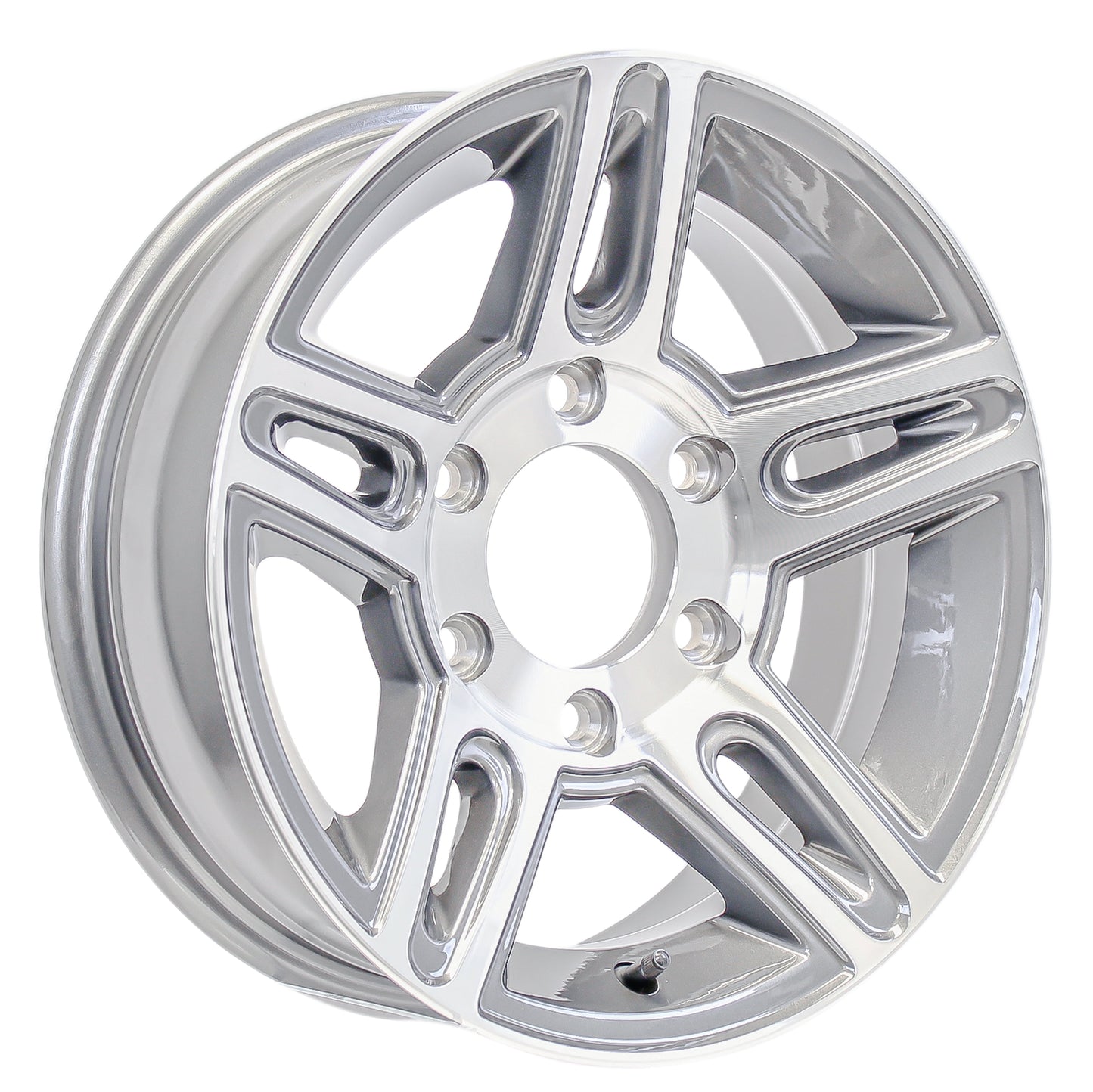 eCustomrim Aluminum Trailer Wheel 15X6 15 Inch Silver Inlay Style 6 Lug On 5.5" Center Rim